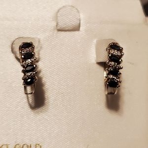925 Silver Sapphire And Diamond Hoop Earrings